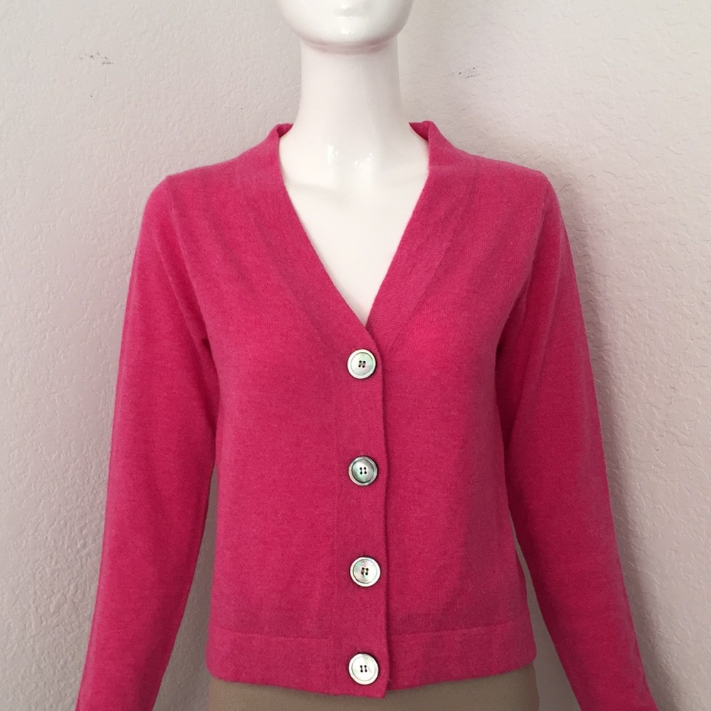 Claudia Nichole pink v neck down cashmere cardigan